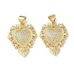 Настоящее золото 18K Латунные микро проложить кубического циркония подвески, стойки покрытие, сердце, без свинца и без кадмия, долговечный, реальный 18 k позолоченный, 22.5x18.5x3 мм, отверстие : 4.3x3 мм