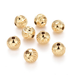 Real 24K Gold Plated Eco-Friendly Brass Beads, Long-Lasting Plated, Lead Free & Cadmium Free, Round, Real 24K Gold Plated, 8mm, Hole: 2.1mm