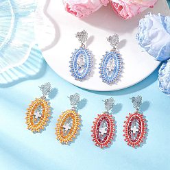 (52) Непрозрачная лаванда 3 пары серег-гвоздиков с перекрещенными овальными бусинами из стекла, с не тускнеющими 304 подвесными серьгами из нержавеющей стали, разноцветные, 57x25 мм