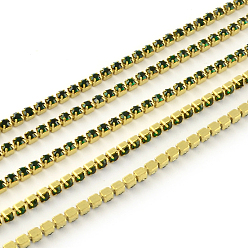 Emerald Nickel Free Raw(Unplated) Brass Rhinestone Strass Chains, Rhinestone Cup Chain, 2880pcs rhinestone/bundle, Grade A, Emerald, 2.2mm, about 23.62 Feet(7.2m)/bundle