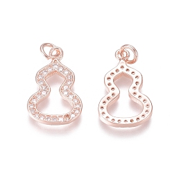 Розовое Золото Латунные микропаве прозрачные подвески с фианитом, с прыжковых колец, перегонный куб, розовое золото , 16x10x1.5 мм, Перейти кольцо: 5x0.7 мм, внутренний диаметр: 3.6 мм