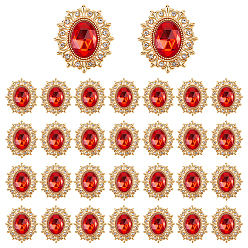 Red 30Pcs Zinc Alloy Cabochons, with Acrylic & Rhinestones, Oval, Red, 26.5x23x4mm