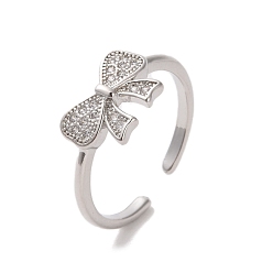 Платина Открытая манжета из латуни с микропаве из кубического циркония, без кадмия и без свинца, бантом, платина, внутренний диаметр: 17 мм