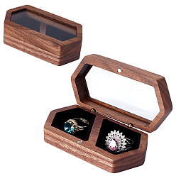 Кокосово-Коричневый Шестиугольные деревянные футляры-органайзеры для парных колец с магнитными крышками с видимым окошком, кокосового коричневый, 9.8x5x2.85 см
