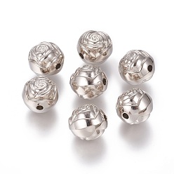 Platinum CCB Plastic Beads, Round with Flower, Platinum, 15x15x14mm, Hole: 2.5mm