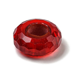 Rot Glasperlen europäischen, Großloch perlen, Rad, facettiert, rot, 14.5x6.5 mm, Bohrung: 5.5 mm