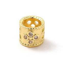 Real 18K Gold Plated Brass Micro Pave Cubic Zirconia European Beads, Large Hole Beads, Column, Real 18K Gold Plated, 6.5x6mm, Hole: 4.5mm