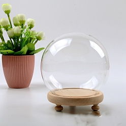 Clair Couvercle de dôme en verre, vitrine décorative, terrarium cloche ronde avec socle en bois, clair, 120mm