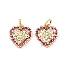 Красный Латунные микро проложить кубического циркония подвески, сердце прелести, стойки покрытие, долговечный, без кадмия и без свинца, с целью перехода в кольце, реальный 18 k позолоченный, красные, 13x12x3 мм, отверстие : 3.4 мм