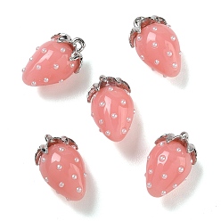 Pink Подвески из смолы, клубничное очарование, со сплавом, платина, розовые, 21x12.5x12 мм, отверстие : 1.5 мм