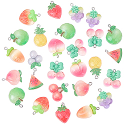 Mixed Shapes 30 шт. подвески из полупрозрачной смолы с фруктовой тематикой, с платиновыми железными петлями, разноцветные, разнообразные, 20.5~27x14~21x5.5~9 мм, отверстие : 2 мм