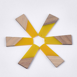 Золотистый Подвески из смолы и ореха, трапециевидные, золотые, 49~49.5x19~19.5x3.5 мм, отверстие : 2 мм