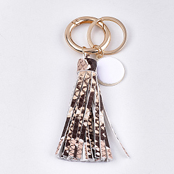 Navajo White PU Leather Tassel Keychain, with Alloy Enamel Pendants, Iron Key Rings and Alloy Spring Gate Rings, Light Gold, Navajo White, 121~128mm