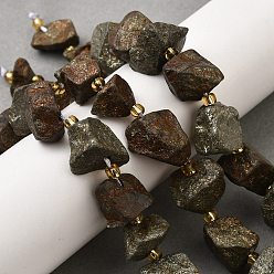 Пирит Нити бусин из необработанного натурального пирита, самородки, с бисером, 11.5~14.5x9~16x7~15.5 мм, отверстие : 1.2~1.4 мм, около 16~17 шт / нитка, 7.87''~8.27'' (20~21 см)