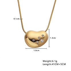 Сердце Ожерелья с подвеской в виде круглой цепочки-змейки из нержавеющей стали золотистого тона со стразами, сердце, 16.14 дюйм (41 см)