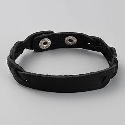 Черный Простой браслет из искусственной кожи с пряжками, чёрные, 9-1/8 дюйм (23 см)