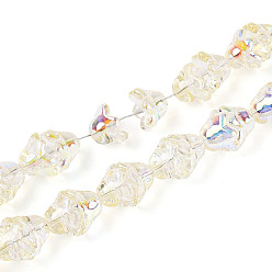 Светло-желтый Гальванизируйте прозрачное стекло бисер нитей, цветок, с покрытием AB цвета, светло-желтый, 11~12x8 мм, отверстие : 1.2 мм, около 101~102 шт / нитка, 29.92 дюйм (76 см)