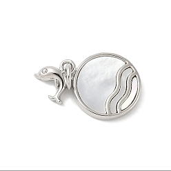Платина Подвески из латуни с натуральными белыми ракушками, подвески в виде океанской волны и дельфина с соединительными кольцами, долговечный, без свинца и без кадмия, стойки покрытие, платина, 15.5x13x2 мм, отверстие : 3 мм
