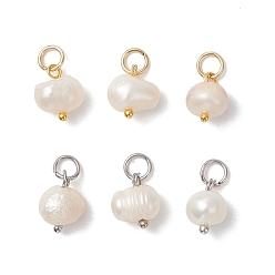 Золотой & Цвет Нержавеющей Стали 6 шт. 2 цветные подвески в виде картофеля из натурального пресноводного жемчуга с 304 фурнитурой из нержавеющей стали, цвет морской раковины, золотые и нержавеющая сталь цвет, 10~11x7~9x6.5~7 мм, Перейти кольцо: 5x0.8 мм, внутренний диаметр: 3.5 мм, 3 шт / цвет