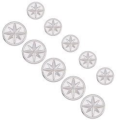 Stainless Steel Color 304 Stainless Steel Cabochons for Enamel, Flat Round with Eight Pointed Star, Stainless Steel Color, 12~18x2~2.5mm, 20pcs/box