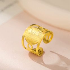 Настоящее золото 18K 304 открытые кольца манжеты из нержавеющей стали, ангел, реальный 18 k позолоченный, 16 мм