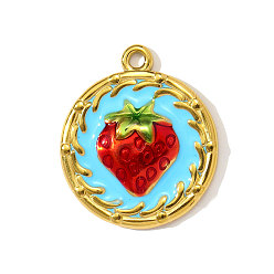 Красный 304 нержавеющей стальной эмали подвески, клубника прелести, реальный 18 k позолоченный, ионное покрытие (ip), красные, 23x20 мм