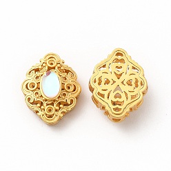 Golden Long-Lasting Rack Plating Brass Multi-Strand Links, with Synthetic Opal, Flower, Golden, 17x13x8mm, Hole: 2mm