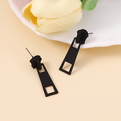 Черный Серьги-гвоздики с подвеской из эмалевого сплава и застежкой-молнией, чёрные, 34x10 мм