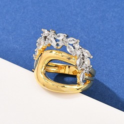 Настоящее золото 18K Женское кольцо-манжета с микропаве из кубических цирконий из латуни, долговечный, без кадмия и без свинца, стойки покрытие, реальный 18 k позолоченный, 20 мм, внутренний диаметр: регулируемый