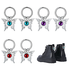 Платина 6 шт. 3 стили подвески для обуви из сплава и смолы в виде бабочки, с литыми пружинными кольцами, разноцветные, платина, 62 мм, 2 шт / стиль