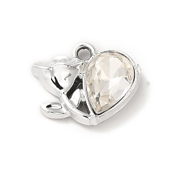 Clear Rack Plating Alloy Charms, with Glass, Nickel Free, Flower of Life Charms, Platinum, Clear, 13.5x17x5mm, Hole: 1.8mm