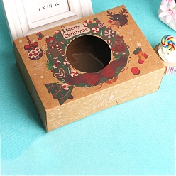 Рождественская елка Прямоугольные бумажные хлебопекарные коробки с окошком, подарочная коробка на рождественскую тематику, для мини торта, кекс, упаковка печенья, узор Рождество дерево, 210x150x70 мм