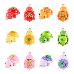 (52) Непрозрачная лаванда 24 шт 6 цвета подвески из непрозрачной смолы, черепаха с фруктами и овощами, с платиновой петлей, разноцветные, 28x17x11.5 мм, отверстие : 2 мм, 4 шт / цвет