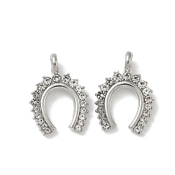 Платина Подвески из сплава и страза, подковы прелести, без свинца и без кадмия, стойки покрытие, платина, 19.5x14x2 мм, отверстие : 2.4x2.8 мм