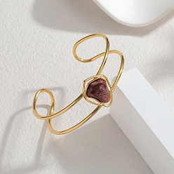 Верблюжий 304 Браслеты-манжеты для женщин из нержавеющей стали и овальных акриловых бусин с имитацией драгоценных камней, золотые, верблюжие, внутренний диаметр: 2.01 дюйм (5.1 см) x 2.48 дюйм (6.3 см)