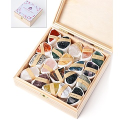 Смешанные камни 20 стили необработанных необработанных самородков, смешанные коллекции натуральных драгоценных камней, для преподавания наук о Земле, с деревянной коробкой, 40~50 мм, 20 шт / комплект