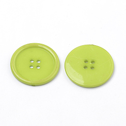 Yellow Green 4-Hole Acrylic Buttons, Flat Round, Yellow Green, 38x4mm, Hole: 3mm