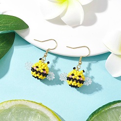 Желтый Серьги-подвески из стеклянных бусин ручной работы, Пчелы, с 304 нержавеющей стали серьги крючки, золотые, желтые, 35x25 мм