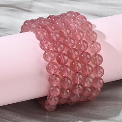 Клубничный Кварц Эластичные браслеты из натурального клубничного кварца с круглыми бусинами для женщин, бусины : 7.8~8.8 мм, внутренний диаметр: 2.01~2.09 дюйм (5.1~5.3 см)