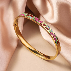 Камелия 304 из нержавеющей стали эмаль браслеты, шарнирные браслеты для женщин, ионное покрытие (ip), реальный 18 k позолоченный, камелия, внутренний диаметр: 2-3/8 дюйм (6 см)