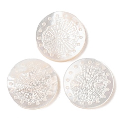 Морская Ракушка Резные кабошоны из натуральной белой ракушки, плоско-круглые, цвет морской раковины, 20x2.5 мм