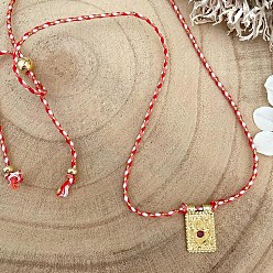 Белый Винтажный сплав, прямоугольник с подвеской в виде руки хамса, ожерелье из плетеной веревки, золотые, белые, 29.92 дюйм (76 см)