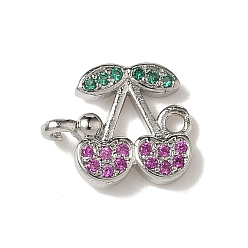 Платина Подвески-коннекторы из латуни с зеленым паве и орхидеей из кубического циркония вишневого цвета, фруктовые ссылки, стойки покрытие, долговечный, без кадмия и без свинца, платина, 10.5x13x4 мм, отверстие : 1.4 мм