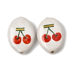 Вишня Фарфоровые бусины ручной работы, овальные, пастельный фарфор, вишня, 21~22x16~16.5x6~6.5 мм, отверстие : 1.6 мм