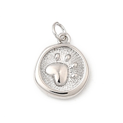 Платина Латунные подвески, лапы печатать прелести, долговечный, без свинца и без кадмия, стойки покрытие, с целью перехода в кольце, платина, 16x13.5x3.5 мм, отверстие : 3 мм