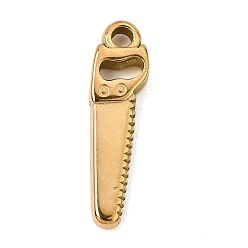 Real 18K Gold Plated 304 Stainless Steel Pendants, Saw Charms, Ion Plating(IP), Real 18K Gold Plated, 24x16.5x3mm, Hole: 2mm