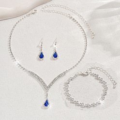 Капри Синий Браслеты-цепочки из сплава со стразами в форме конского глаза, серьги-гвоздики в форме капли и ожерелья с подвесками, Капри синий, 300 мм