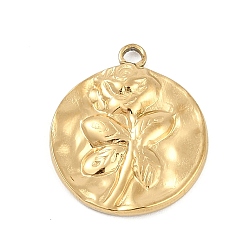 Плоский Круглый 304 подвески из нержавеющей стали, цветочным узором, реальный 18 k позолоченный, ионное покрытие (ip), плоско-круглые, 21x18x2 мм, отверстие : 1.8 мм