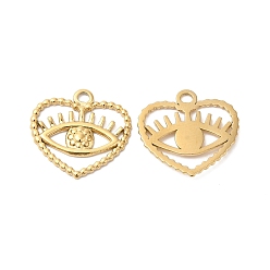 Настоящее золото 14K Ионное покрытие (ip) 304 подвески из нержавеющей стали, сердце с очарованием глаз, реальный 14 k позолоченный, 17x18x1.5 мм, отверстие : 1.8 мм
