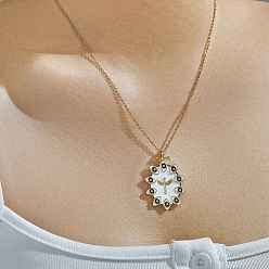 Белый Модные овальные латунные эмалевые подвески от сглаза с черными блестящими кубическими цирконами, золотые, белые, 15.75 дюйм (40 см)